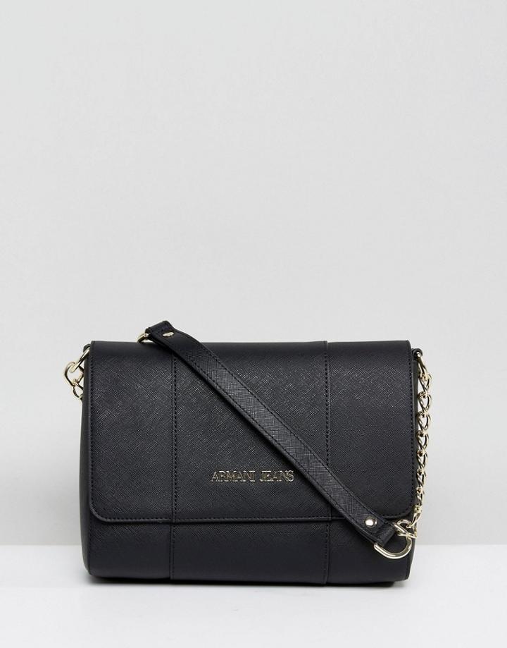 Armani Jeans Black Paneled Cross Body Bag With Chain Strap - Black