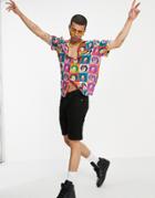 Asos Design Banksy X David Bowie Relaxed Revere Shirt With Pop Art Print-red