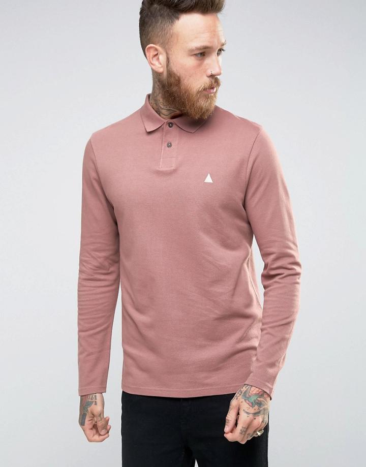 Asos Long Sleeve Polo In Pique With Logo - Pink
