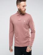 Asos Long Sleeve Polo In Pique With Logo - Pink