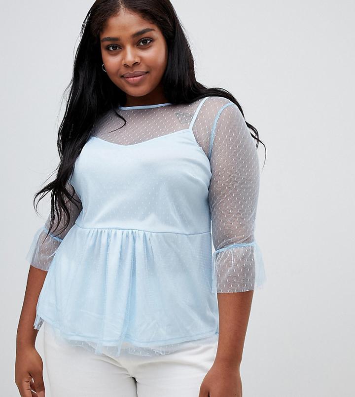 Koko Mesh Spot Sheer Top - Blue