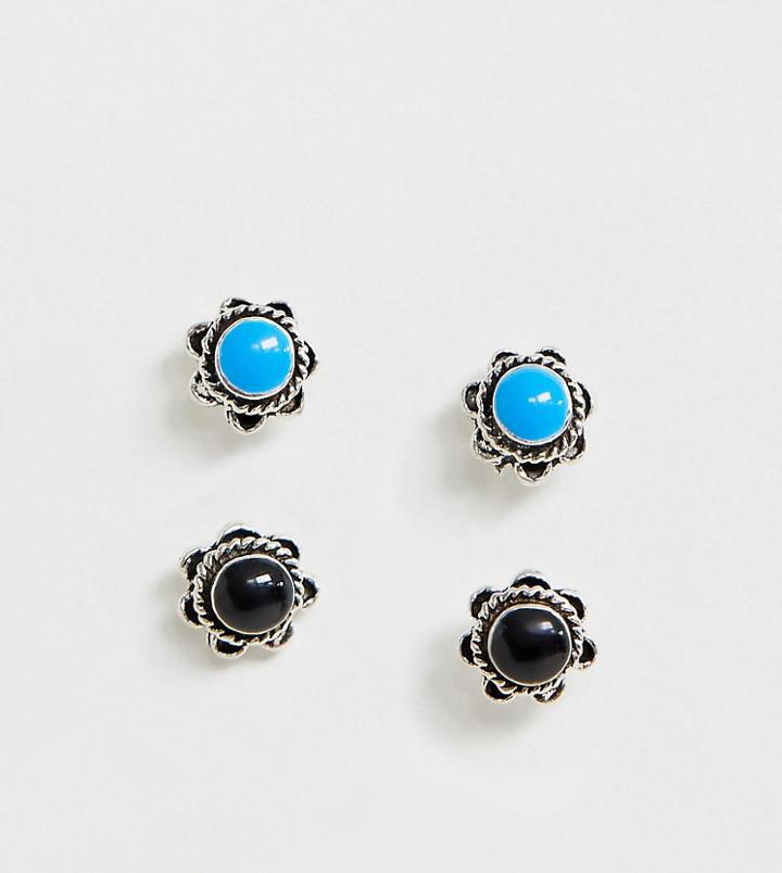 Kingsley Ryan Exclusive Sterling Silver Black & Turquoise Stud Earrings - 2 Pack