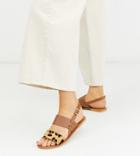 Asos Design Wide Fit Foxglove Leather Flat Sandals In Leopard-brown