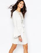 Wyldr Lace Insert Tunic Dress With Drawcord Waist - Cream