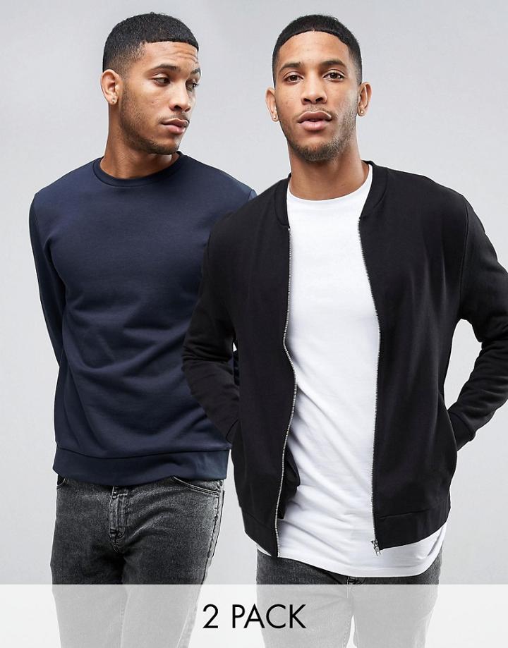 Asos Jersey Bomber Jacket 2 Pack Black/navy Save - Multi