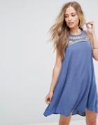 Bellfield Spirea Shift Dress With Crochet Neckline - Blue