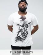 Religion Plus T-shirt With Skeleton Hand And Rose - White
