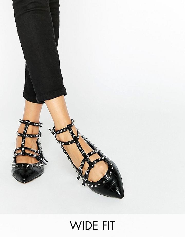 Asos Looking Good Wide Fit Studded Ballet Flats - Black