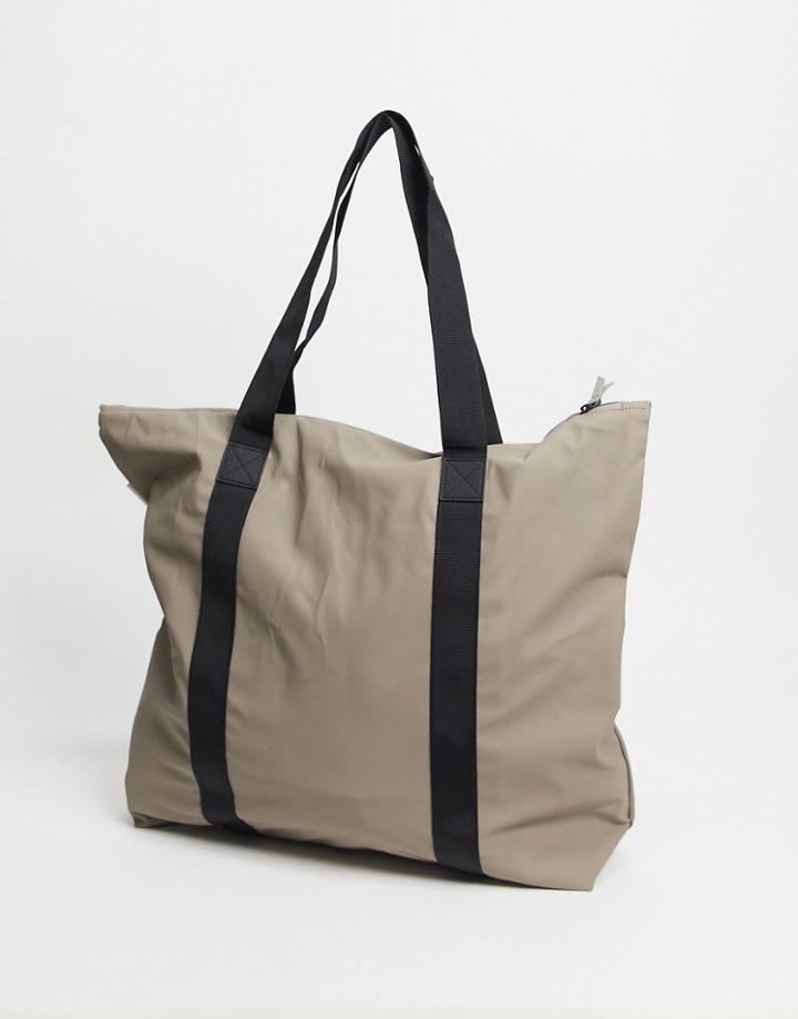 Rains 1224 Contrast Webbing Tote Bag In Taupe-brown
