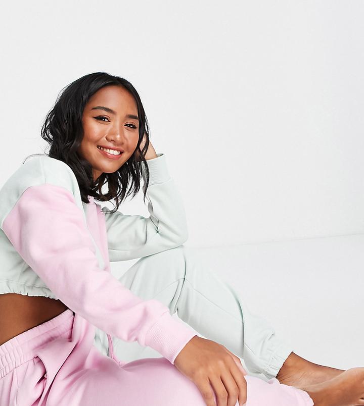 Chelsea Peers Petite Lounge Half And Half Sweatpants With Tie Waist In Pink And Green-multi