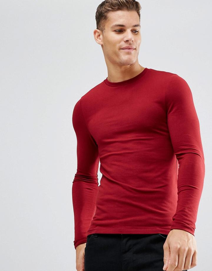 Asos Extreme Fitted Fit Long Sleeve T-shirt With Crew Neck - Red