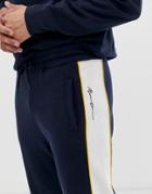 Mennace Sweatpants With Logo Panel In Navy - Navy