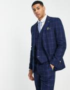 Harry Brown Slim Fit Window Pane Check Suit Jacket-navy