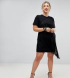 Asos Curve Mini T-shirt Dress With Fringe Detail - Black