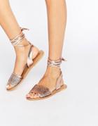 Asos Flaiz Leather Tie Leg Sandals - Gold