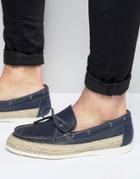 Walk London Leather Espadrille Loafers - Navy