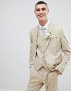 Asos Design Wedding Skinny Suit Jacket In Stone Check - Stone