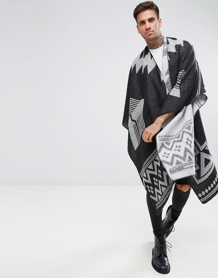 Asos Geo-tribal Cape In Black And Gray - Black