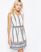 Iska Border Print Tie Back Dress - Cream