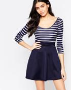 Club L Cross Back Skater Dress With Stripe Top And Contrast Skirt