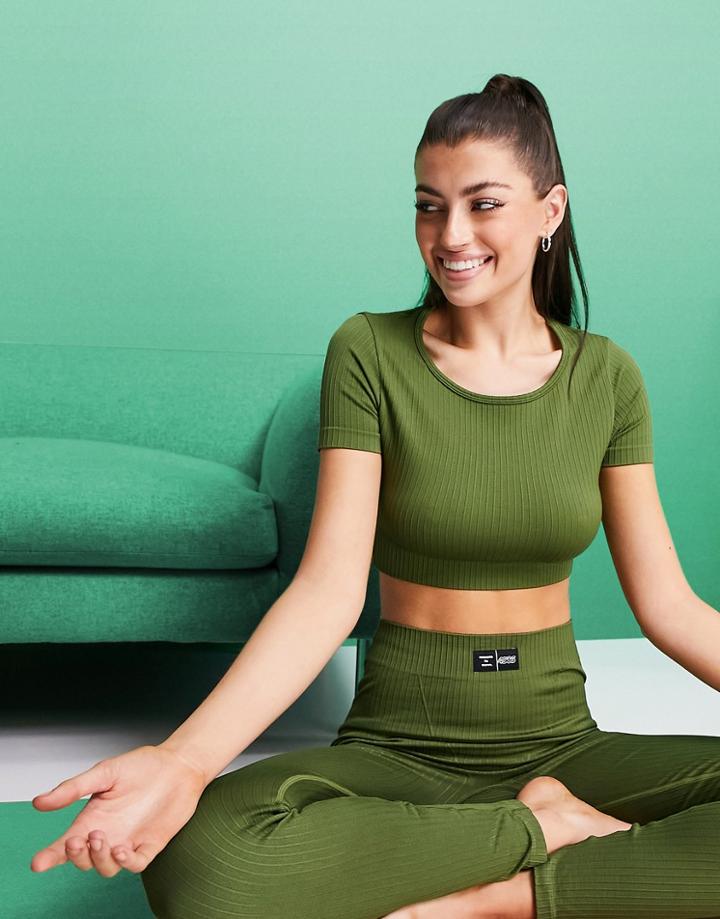 Asos 4505 Seamless Cropped Top In Rib-green