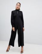 Asos Design Jumpsuit With High Neck And Blouson Sleeve With Keyhole-black