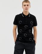 Cavalli Class Polo Shirt In Black With Repeat Snake Print - Black
