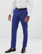 Harry Brown Slim Fit Mid Blue Burgundy Check Suit Pants - Blue