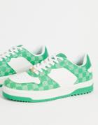 Bershka Sneakers With Check Detail In Green