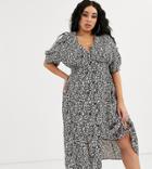 Asos Design Curve Button Through Midi Tea Dress With Shirred Waist In Leopard Print-multi