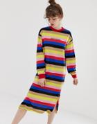 Daisy Street Midi T-shirt Dress In Bright Stripe-multi