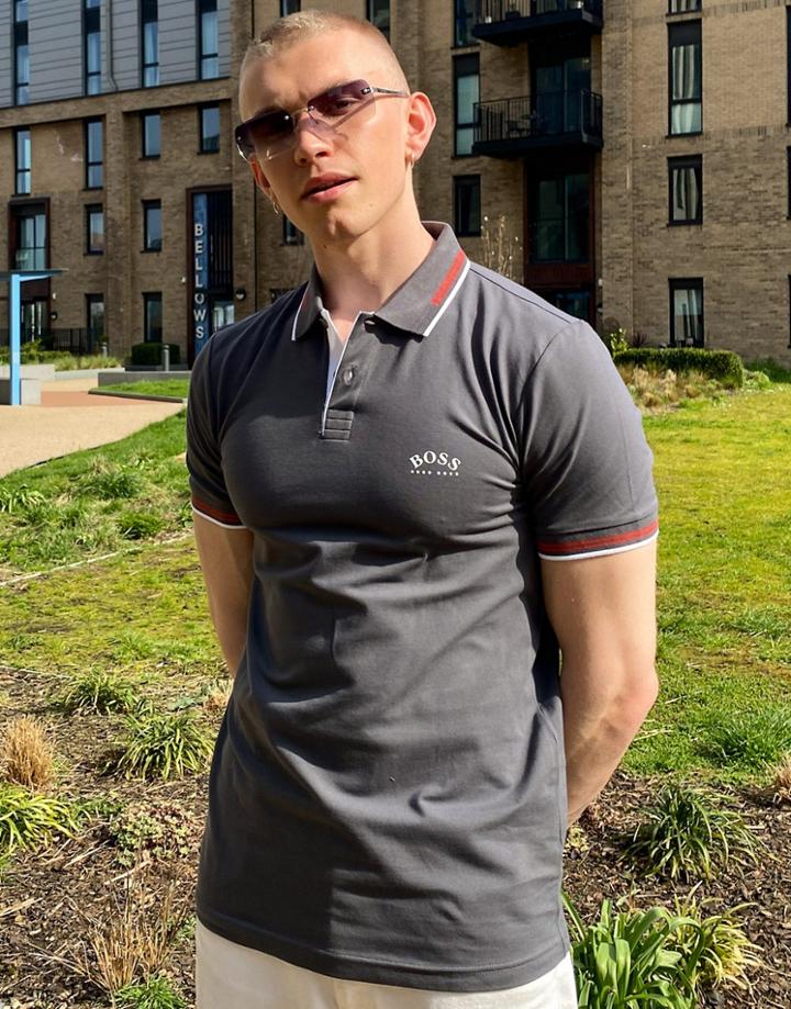 Boss Athleisure Paul Curved Polo In Gray-grey