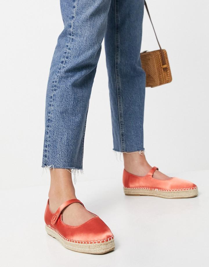 Asos Design Jane Mary-jane Espadrilles In Peach Satin-orange