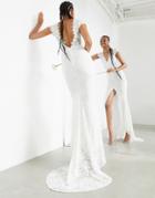 Asos Edition Madeline Cap Sleeve Lace Wedding Dress With Fishtail-white