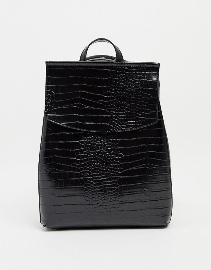 Asos Design Backpack In Black Croc