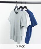 Abercrombie & Fitch 3-pack Icon Logo T-shirts In Blue, White And Gray Heather-multi