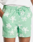 Asos Design Linen Slim Shorts In Floral Design-green