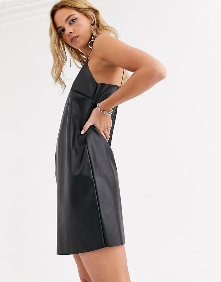 Noisy May Leather Look Cami Mini Dress-black