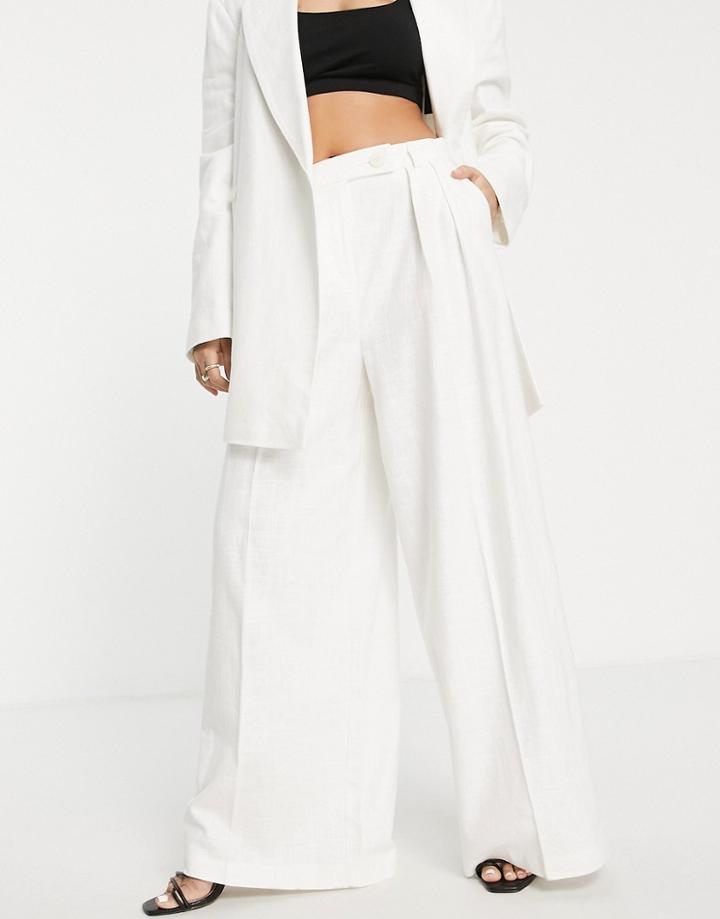 Topshop Slouchy Wide Leg Linen-blend Pants In White