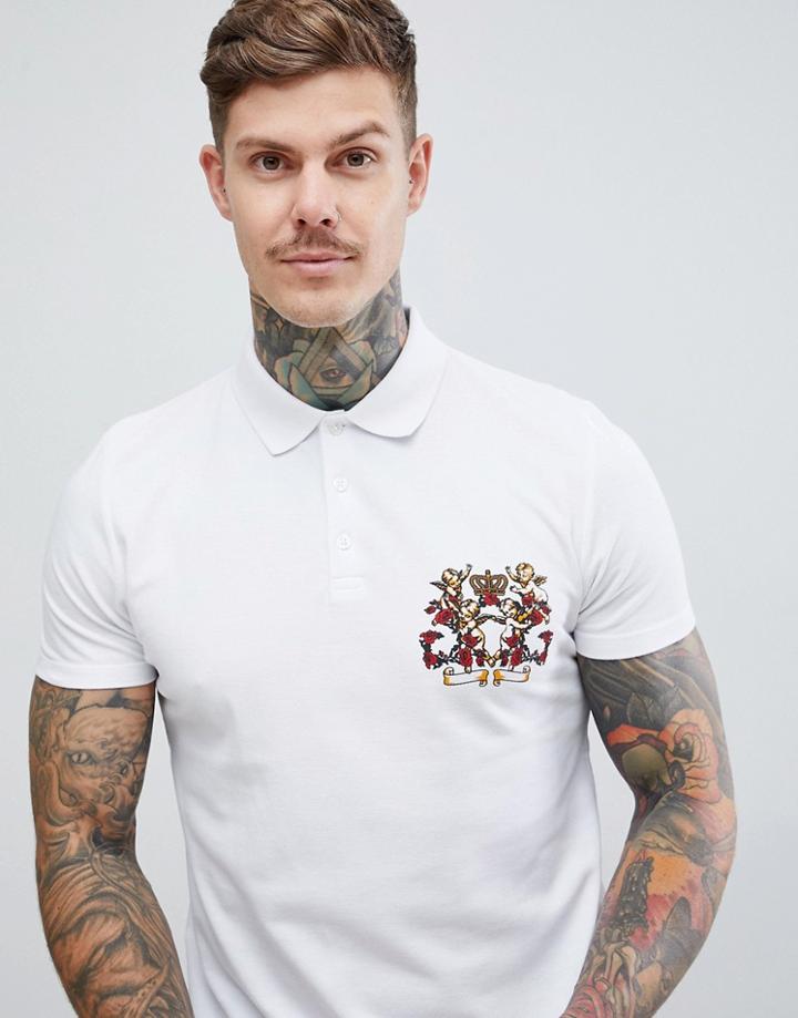 Asos Design Polo With Cherub Print - White