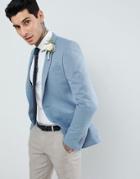 Asos Design Wedding Super Skinny Blazer In Blue Wool Mix - Blue