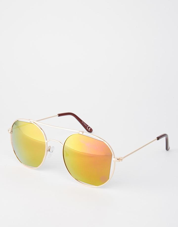 Asos Aviator Sunglasses With Metal Cut Away Lens - Gold
