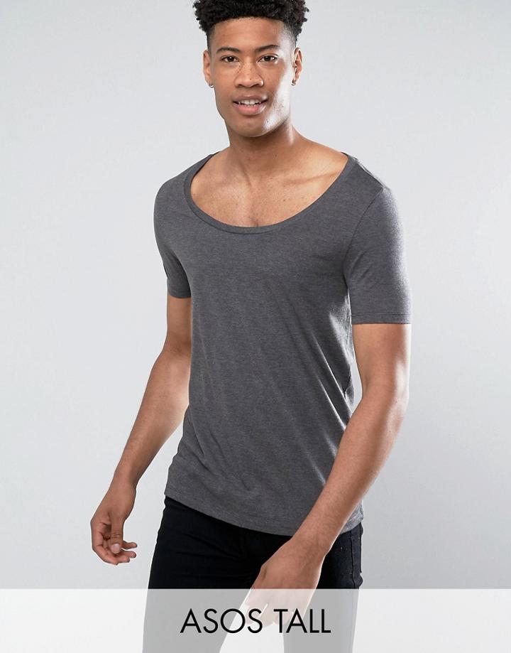 Asos Tall T-shirt With Deep Scoop Neck In Charcoal - Gray