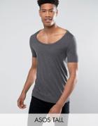 Asos Tall T-shirt With Deep Scoop Neck In Charcoal - Gray