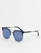 Asos Design Retro Sunglasses In Navy With Navy Lens - Navy