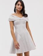 Asos Design Bonded Glitter Mini Skater Dress - Beige