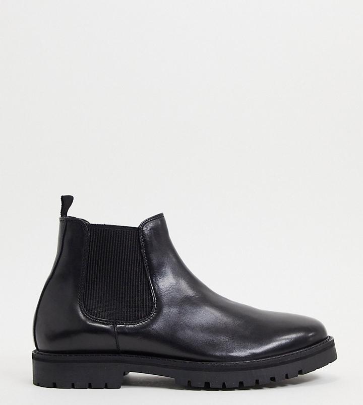 Silver Street Wide Fit Chunky Chelsea Boots In Black Leather