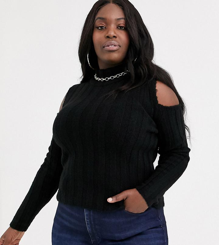Asos Design Curve Fluffy Sweater With Cold Shoulder Detail