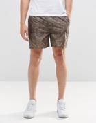 Asos Slim Shorter Length Shorts With Abstract Khaki Print - Khaki