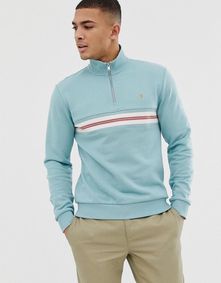 Farah Leeds Half Zip Stripe Sweat In Blue - Blue